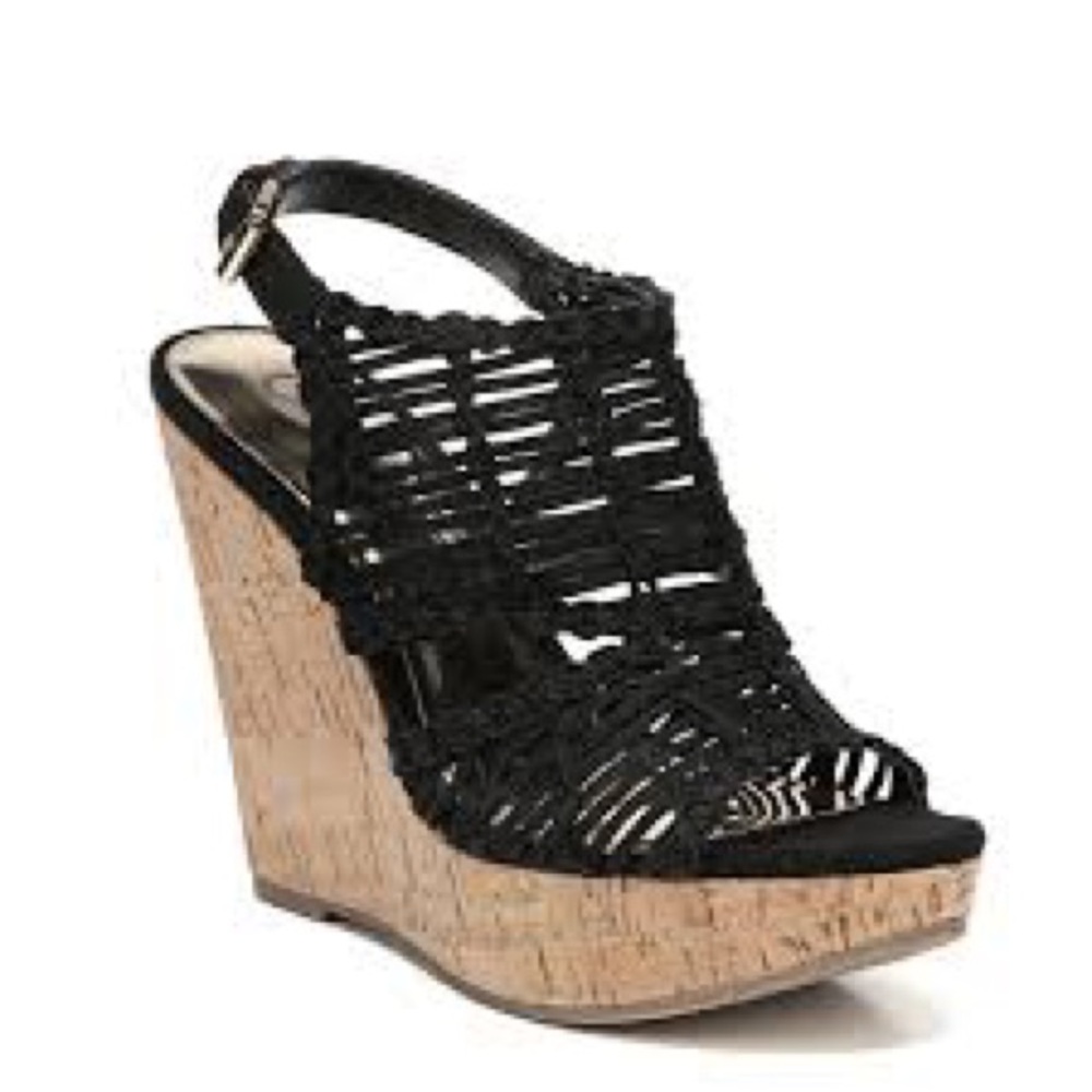Carlos Santana Black strappy Cork Wedge